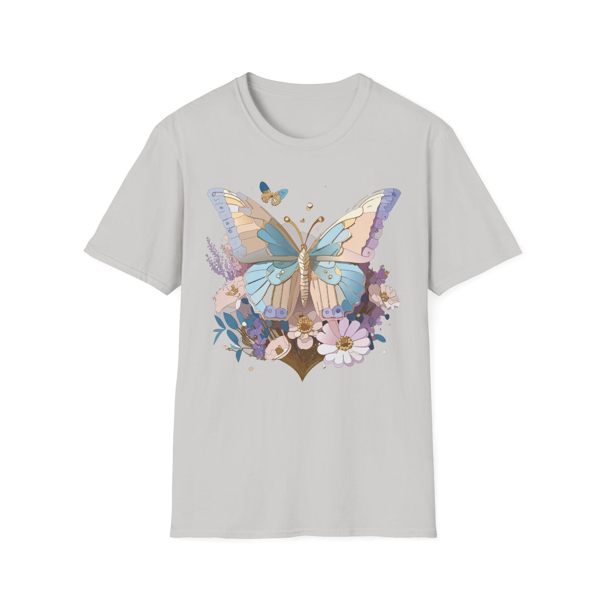 Butterfly Garden T‑Shirt — Pastel Floral Wing Illustration Graphic Design Unisex 100 Cotton Gildan T-Shirt