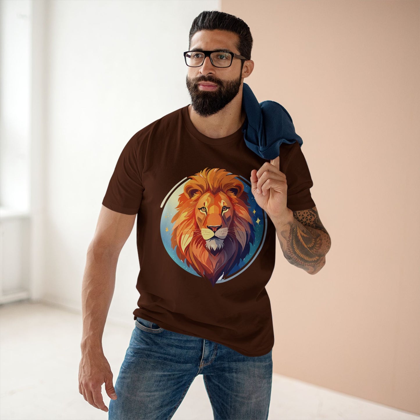 Unisex Premium Cotton Staple Tee With Lion Art Design Retro2Nova Art Collection For Everyday Comfort And Breathable Fit