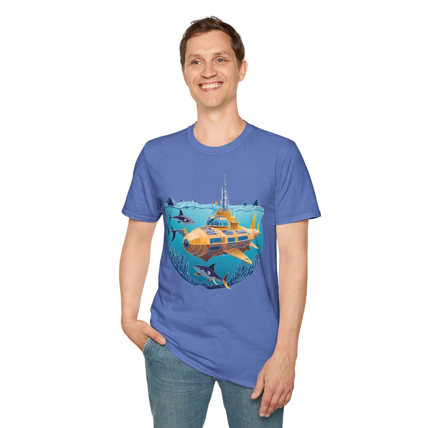 Ocean Tee Shirt Unisex Gildan Softstyle 64000 Ocean Theme Tee With U Boat Design