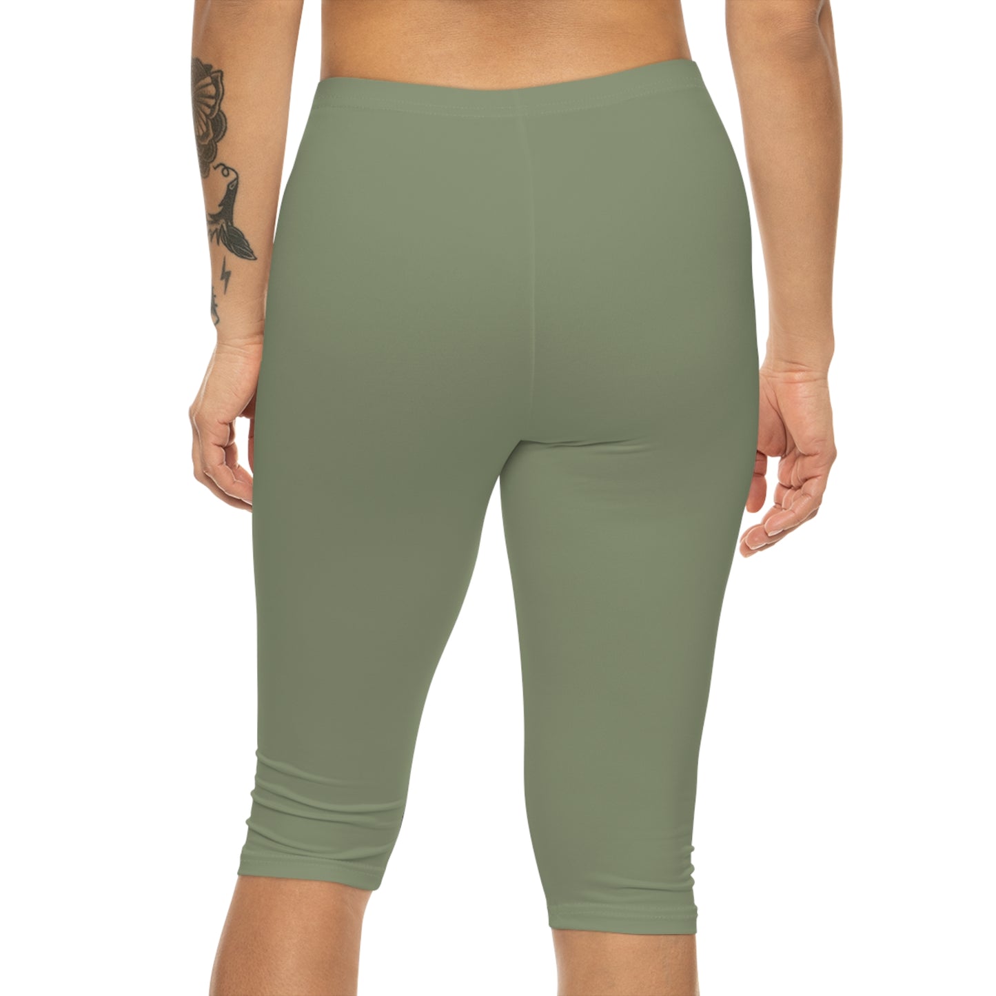 Dusty Sage Green Color Women's Brushed Suede Poly Span Casual Capri Leggings XS-2XL