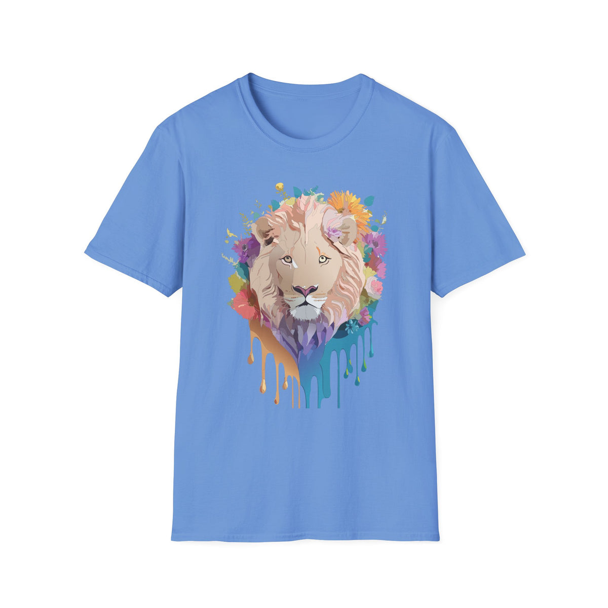 Floral Lion Portrait T-Shirt | Watercolor Drip Mane Tee
