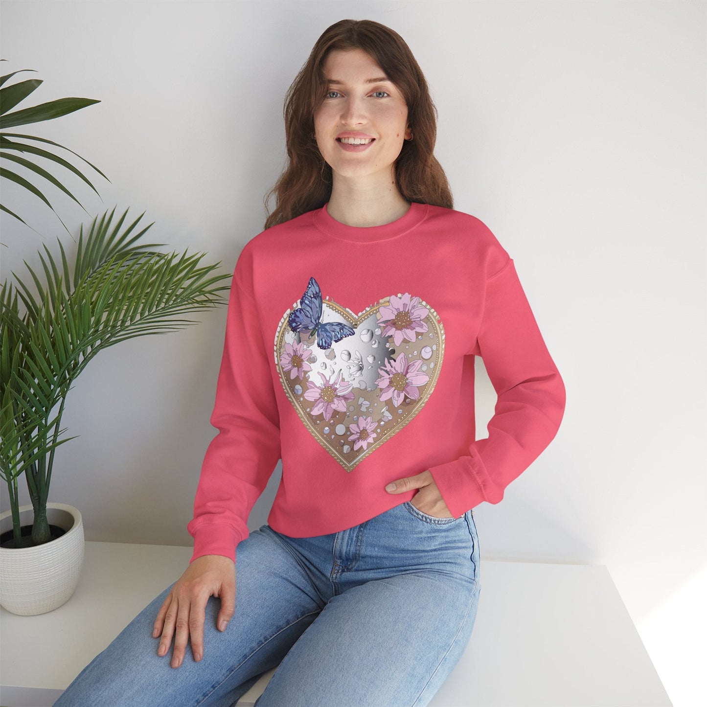 Floral Heart Love Sweatshirt For Valentines Day Unisex Heavy Blend Crewneck Sweatshirt