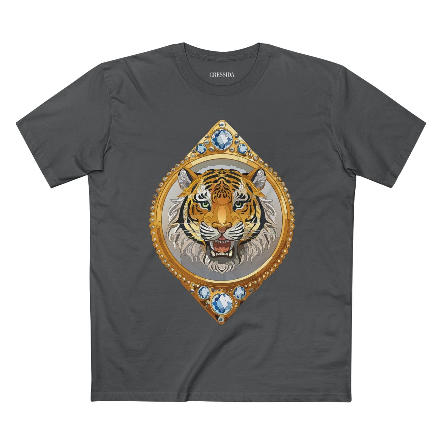 Tiger Graphic Unisex 100 Cotton Tee With Unique Animal Golden Medallion Art Design 1