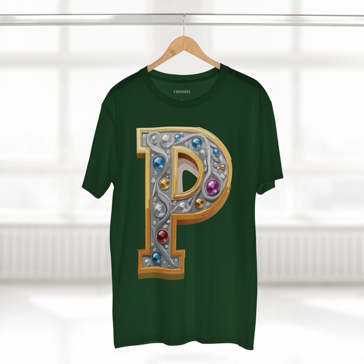 Letter P Graphic Design Tee Unisex 100 Cotton With Antique Gold Letters Artwork T-Shirt