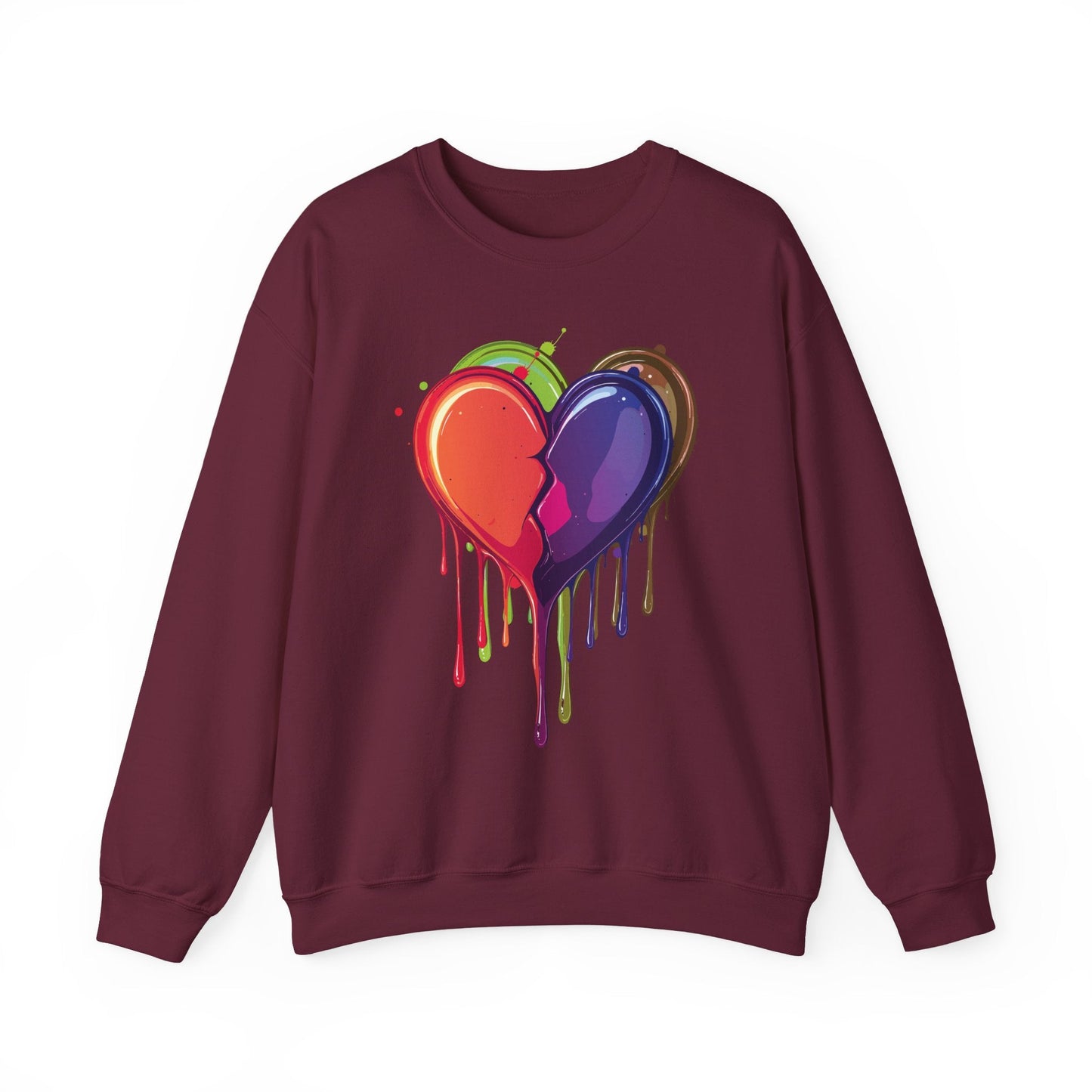 Unisex Double Heart Sweatshirt Valentines Day Love Theme Big Heart Design
