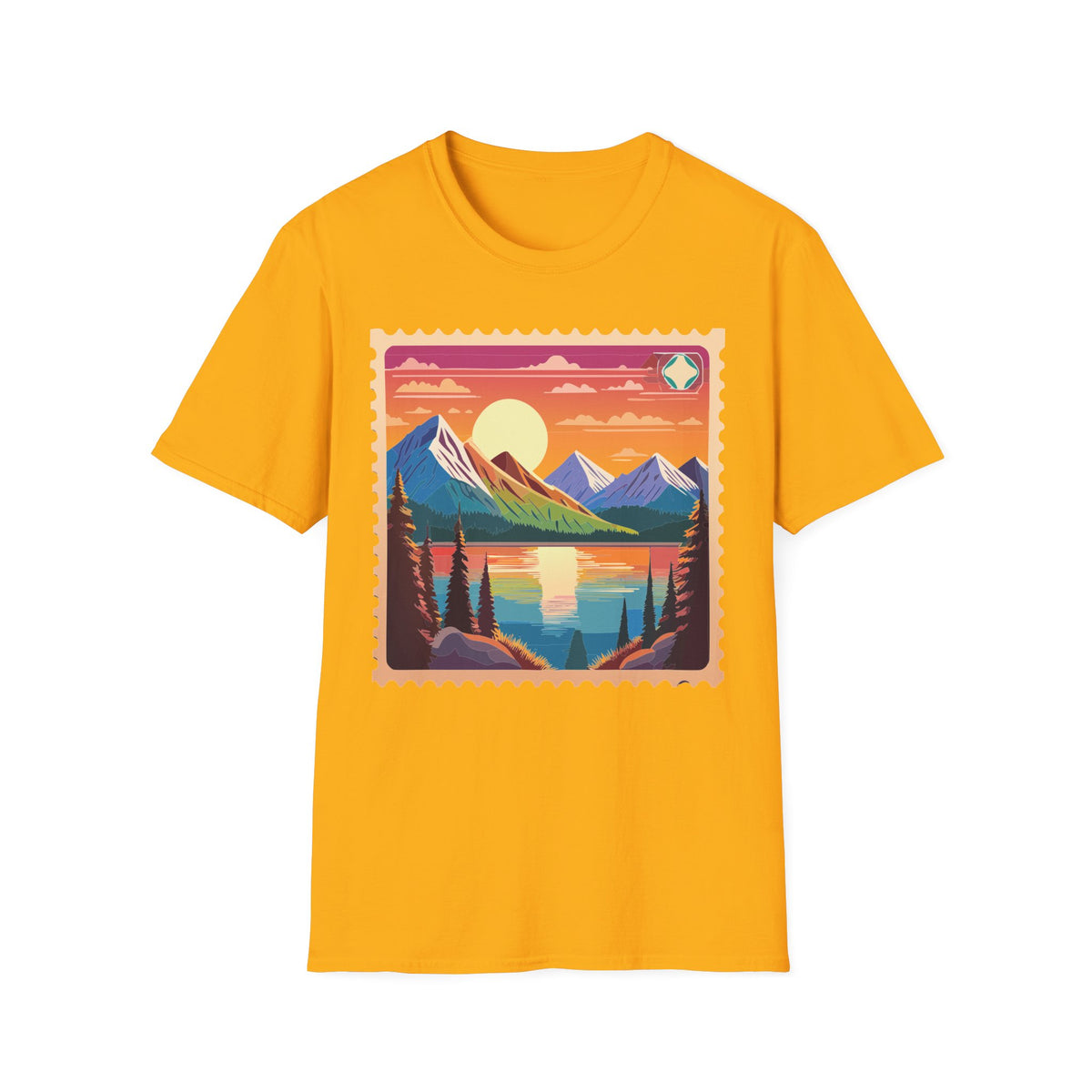 Sunset Mountain Lake landscape T-Shirt | retro postcard nature print