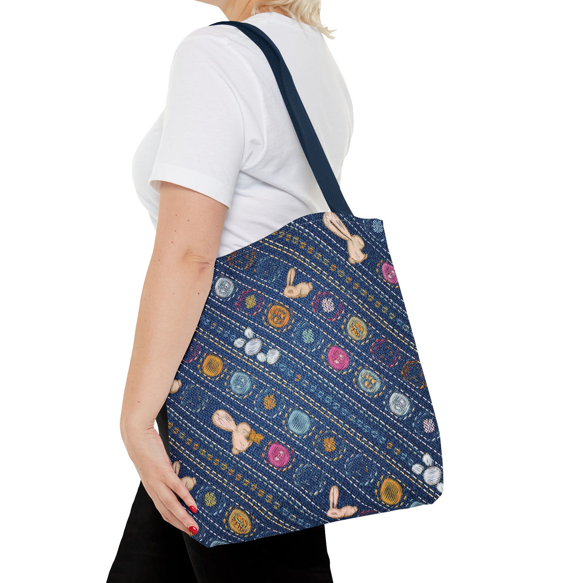Easter Graphic Design Denim Fabric Imitation Print Unisex Canvas Bag Poly Spun 3 Sizes Tote Bag 204-11