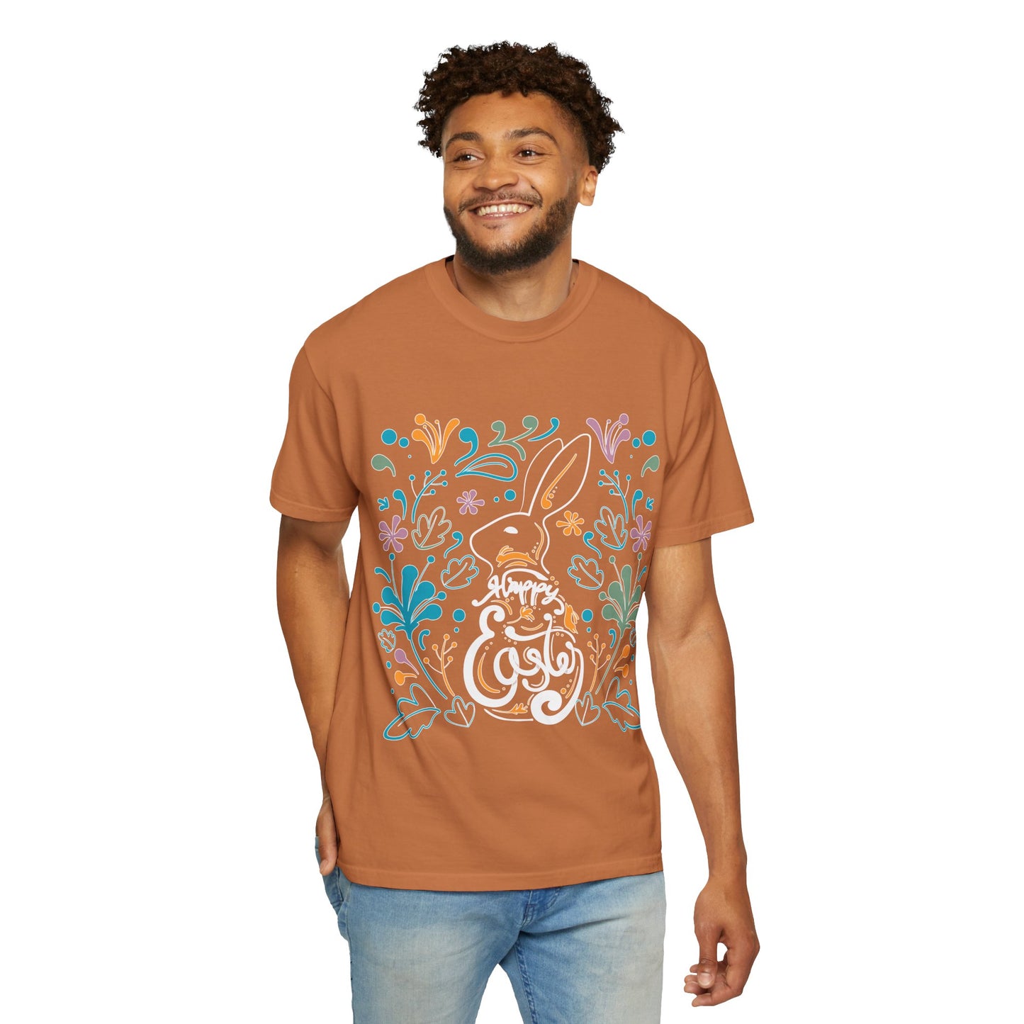 Easter Bunny Floral T-Shirt, Tee Shirt with Easter Signature, T Shirt with Easter Prints, Tee Shirt with Easter Design