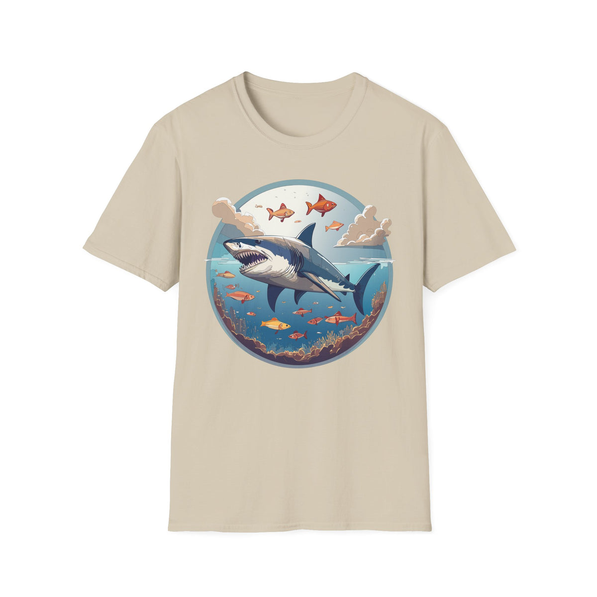 Great White Shark Ocean Scene T-Shirt | Shark Graphic Tee, Marine Life Art