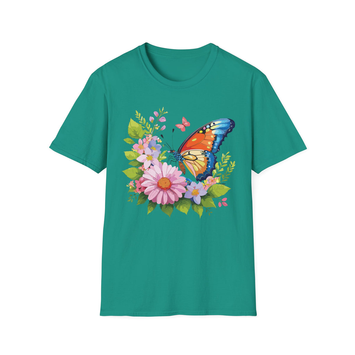 Butterfly Floral T-Shirt — Colorful Monarch & Spring Flowers Graphic Tee Unisex 100 Cotton Gildan T-Shirt