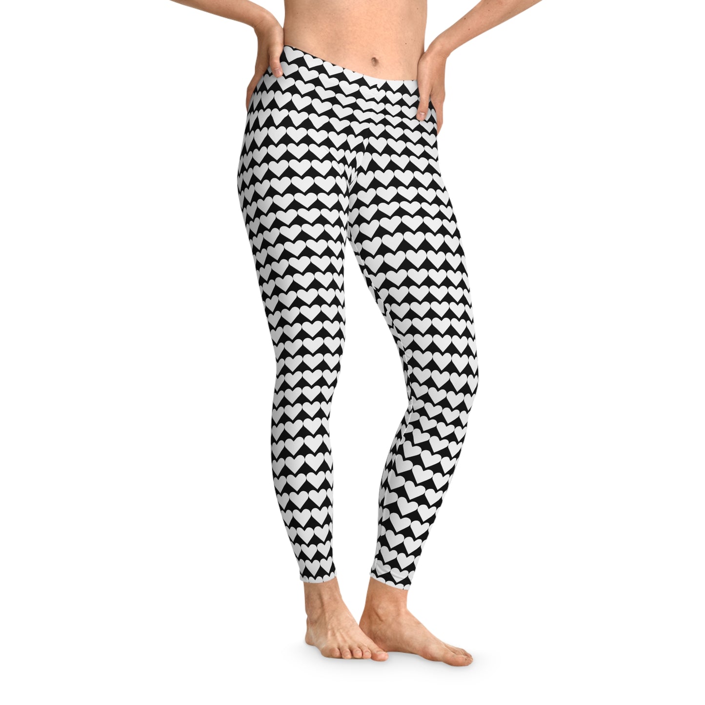 White Heart Black Leggings, Heart Yoga Pants, Heart Leggings