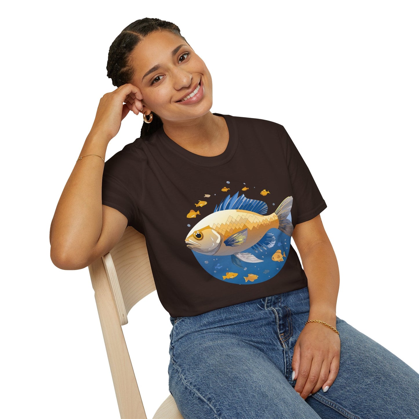 Fish Art Graphic Tee Shirt Unisex Gildan Softstyle 64000 100 Percent Ring Spun Cotton