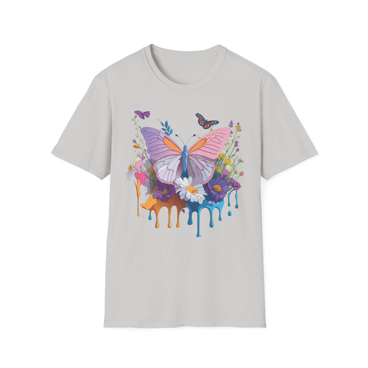 Butterfly Watercolor Drip T-Shirt — Pastel Floral Butterfly Graphic Design Unisex 100 Cotton Gildan T-Shirt