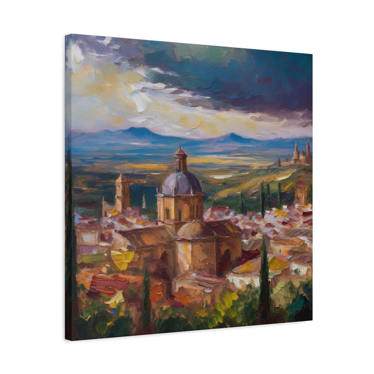 Spanish City Print Canvas, Oil Paint Print 20x20, 24x24, 30x30, 32x32, 36x36 Art Design Print Pine-Wood Inner Frame MC-56