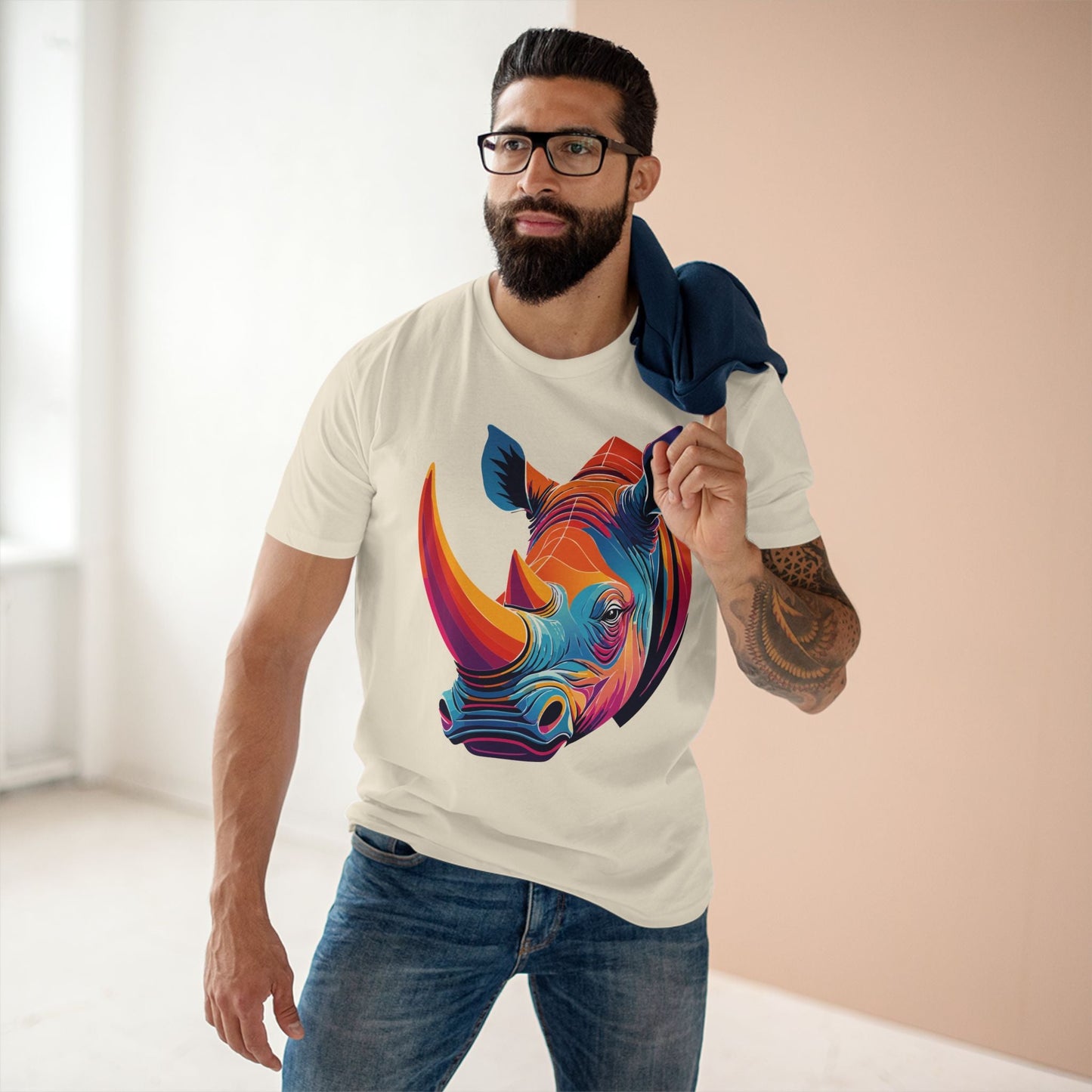 Rhino Shirt Unisex Premium Cotton Tee With Original Art Design From Retro2Nova Art Collection For Everyday Comfort