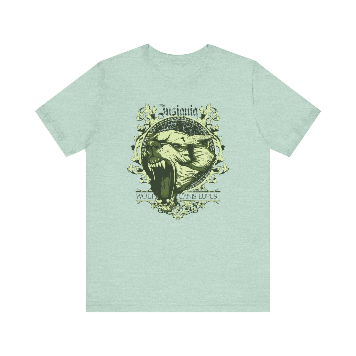 Howling Wolf Skull Tee Gothic Vintage Crest Green Graphic Unisex Cotton Shirt Art-54