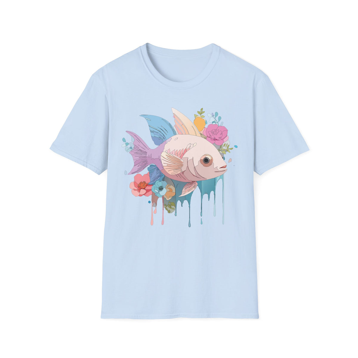 Pastel Floral Fish T-Shirt | Cute Koi Art, Watercolor Drip Design