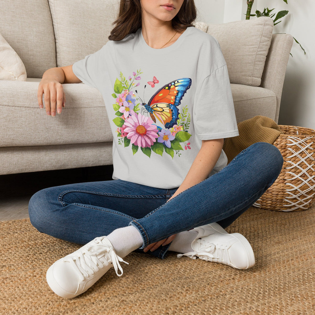 Butterfly Floral T-Shirt — Colorful Monarch & Spring Flowers Graphic Tee Unisex 100 Cotton Gildan T-Shirt