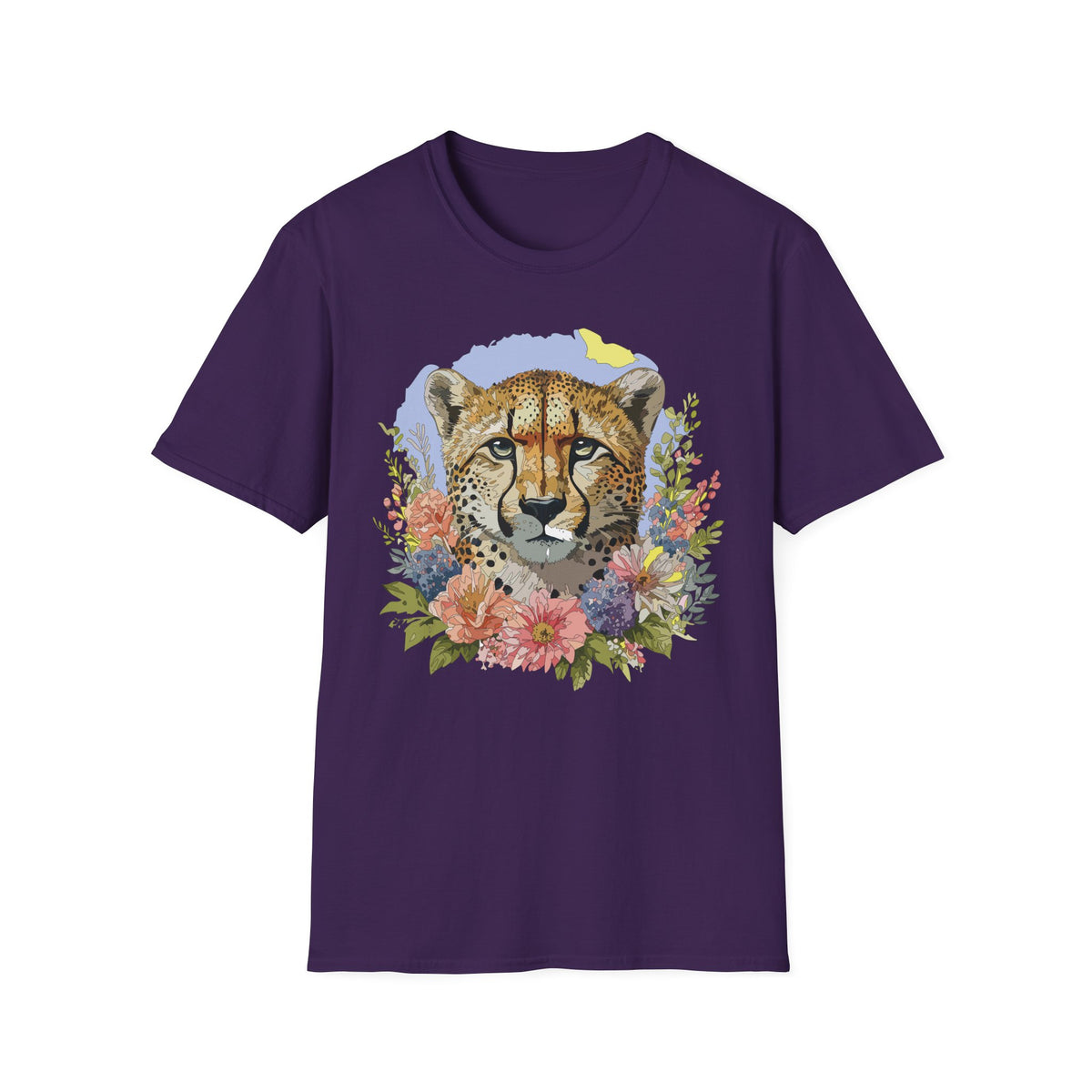 Cheetah Face Floral Illustration T-Shirt | Wildlife Animal Tee