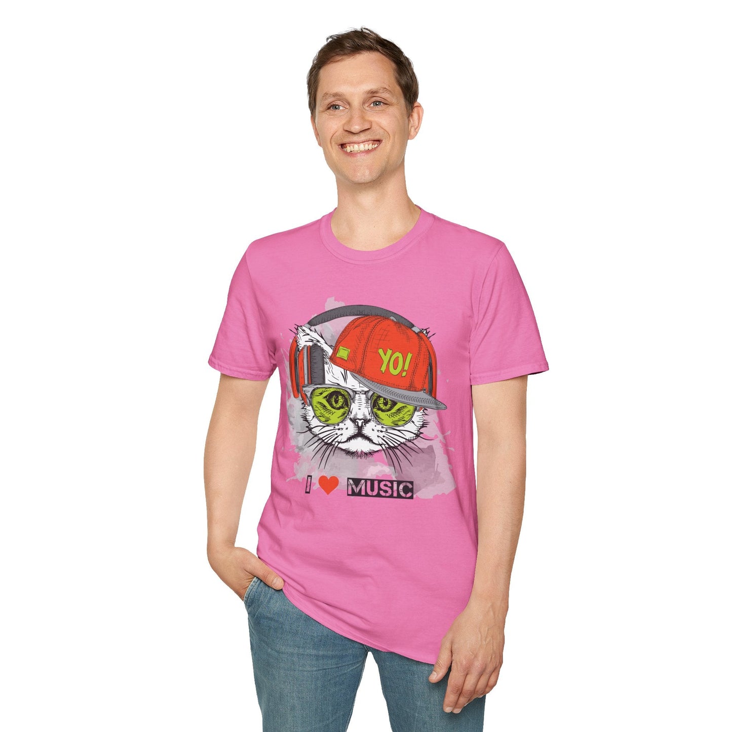 I Love Music Animals Shirt With Headphones Unisex Softstyle Tee Gildan 64000 Cotton Comfort