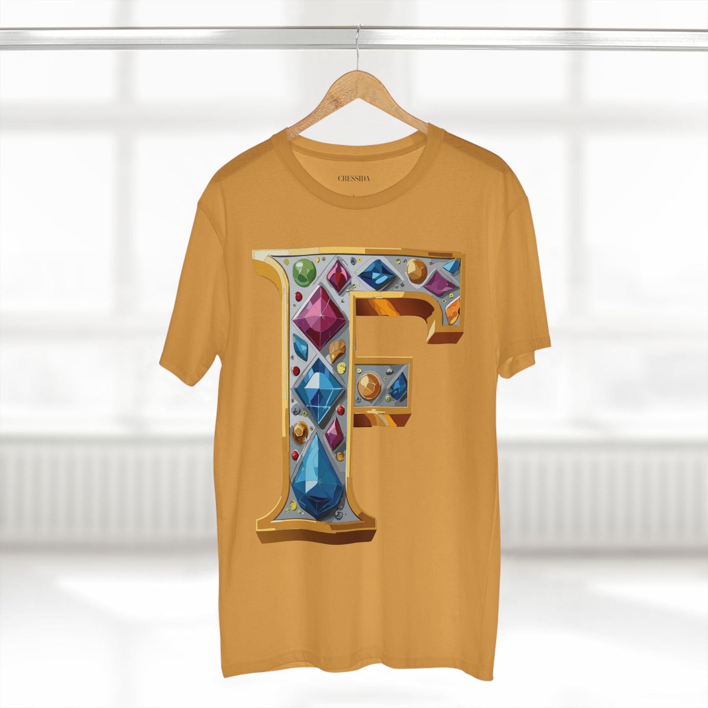 Letter F Graphic Design Tee Unisex 100 Cotton With Antique Gold Letters Artwork T-Shirt