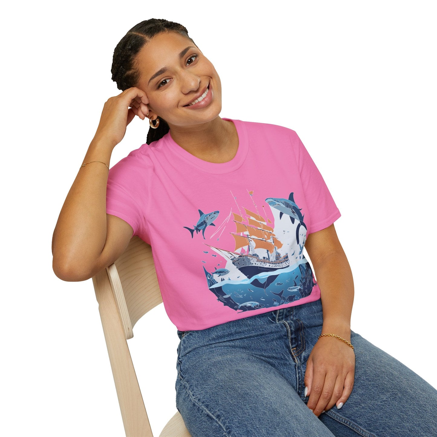 Ocean Tee Shirt Unisex Gildan Softstyle 64000 Ring Spun Cotton Art Print Graphic Ocean Design
