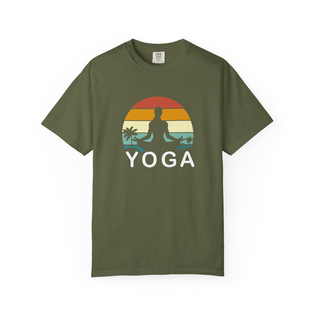 Sunset Yoga Retro Meditation Palm Trees Unisex Comfort Colors Garment-Dyed Heavyweight 100 Cotton Art Design T-Shirt w187