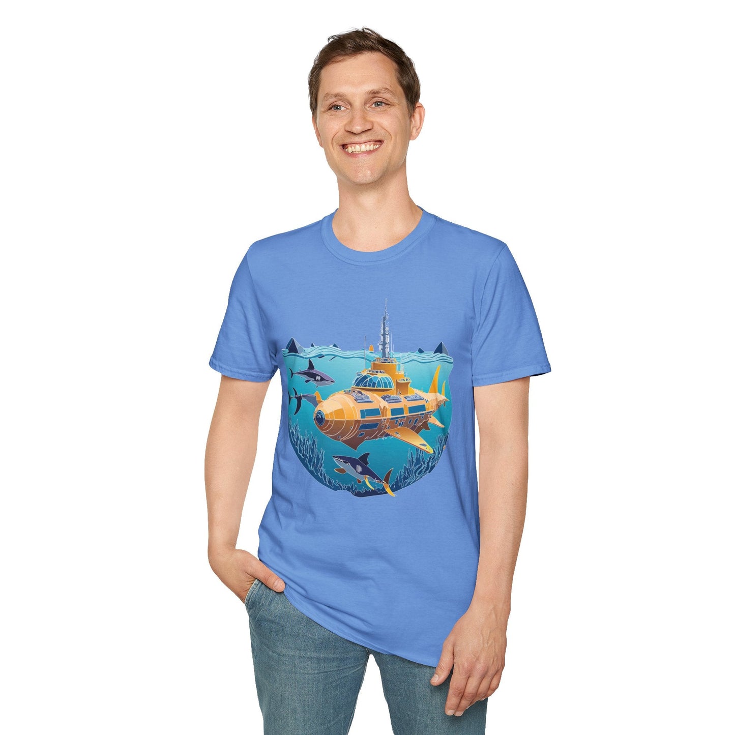 Ocean Tee Shirt Unisex Gildan Softstyle 64000 Ocean Theme Tee With U Boat Design