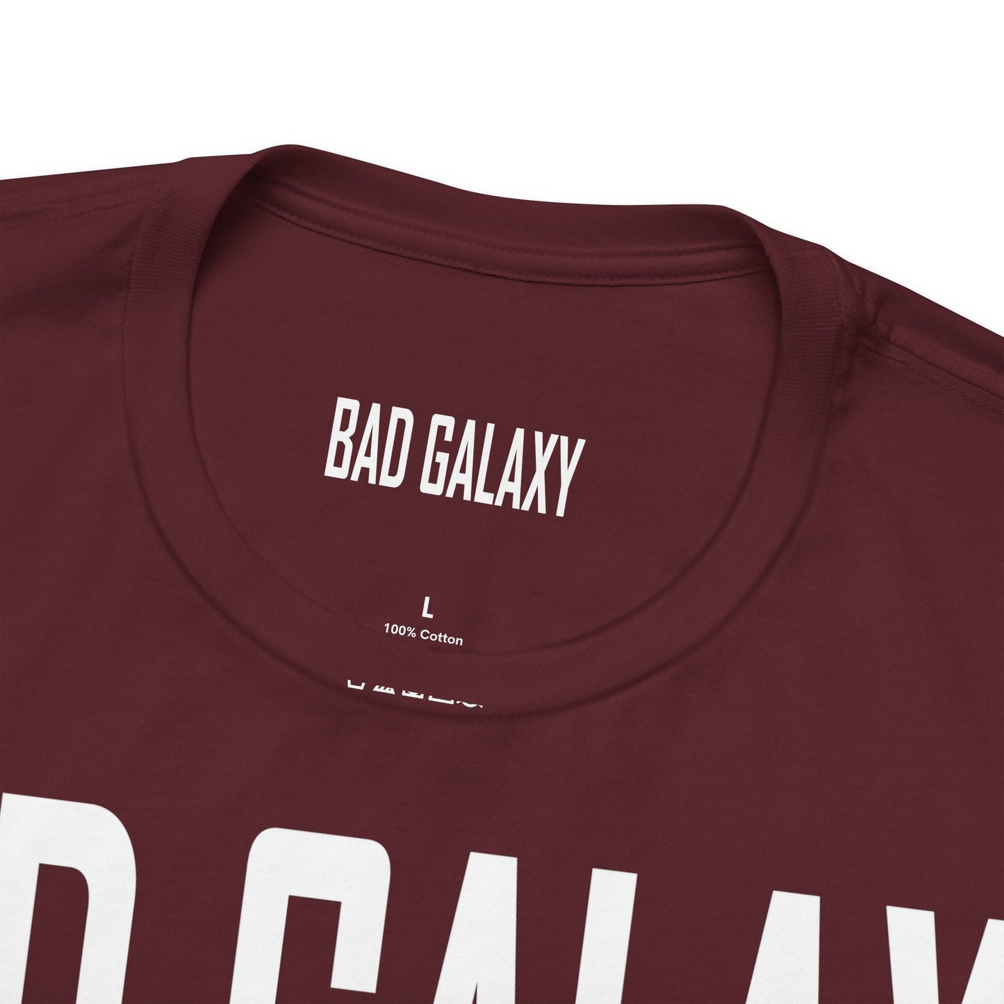 Bad Galaxy Tee Shirt With Red Stamp Made To Order 100 Percent Cotton Eco Friendly Inks USA