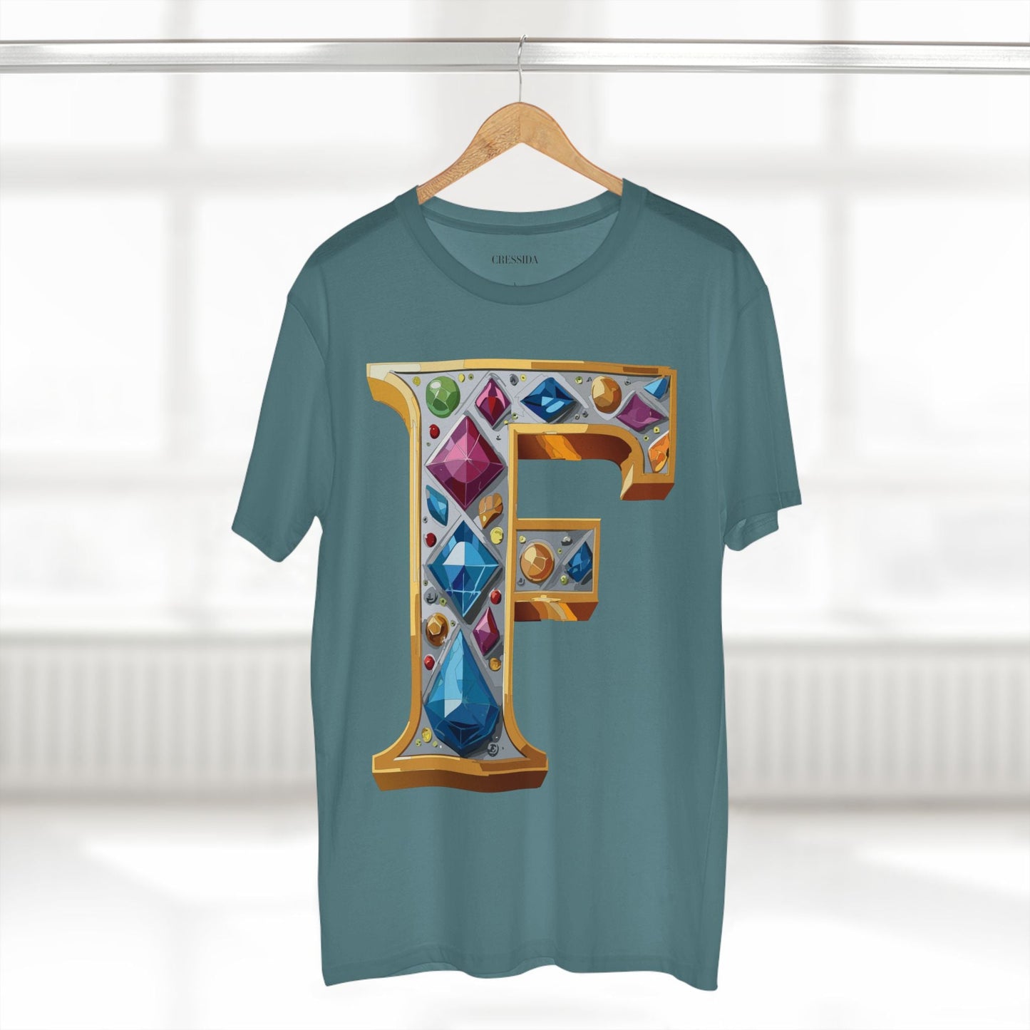 Letter F Graphic Design Tee Unisex 100 Cotton With Antique Gold Letters Artwork T-Shirt
