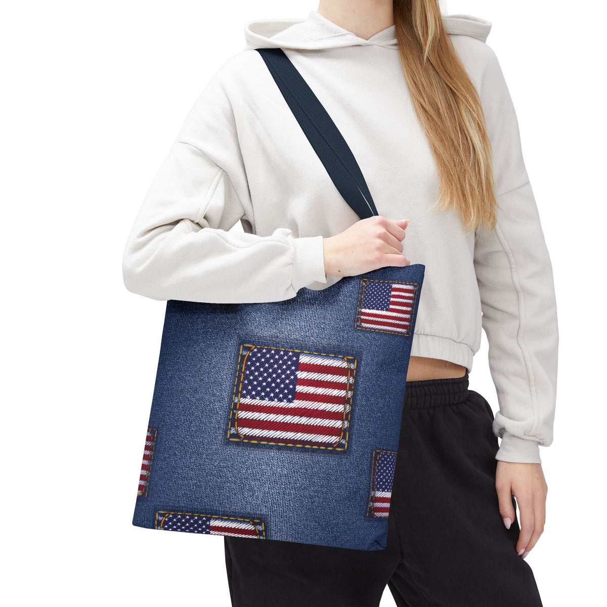 4th of July Graphic Denim Fabric Imitation Print Unisex Canvas Bag Poly Spun 3 Sizes Tote Bag 200-14