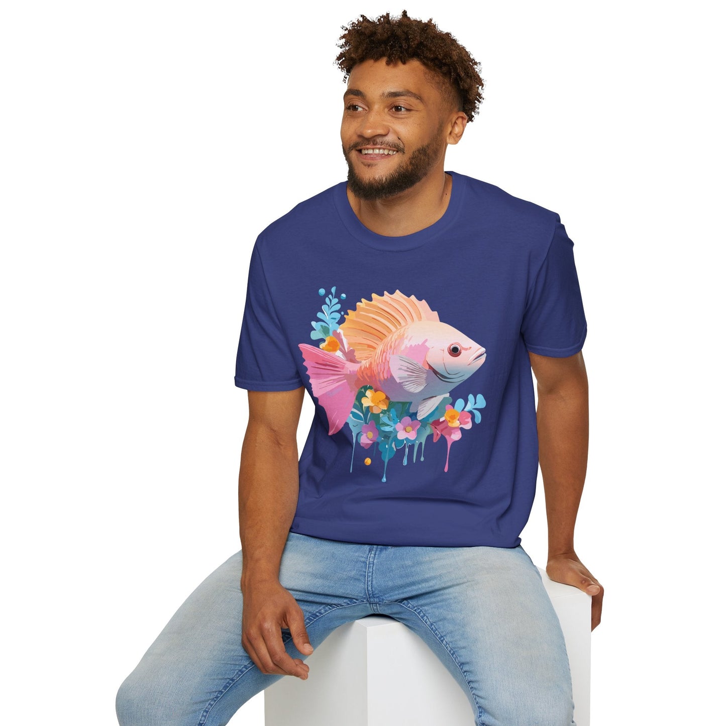 Fish Art Design Graphic Tee Shirt Unisex Softstyle Cotton Short Sleeve Comfort Fit Everyday Wear