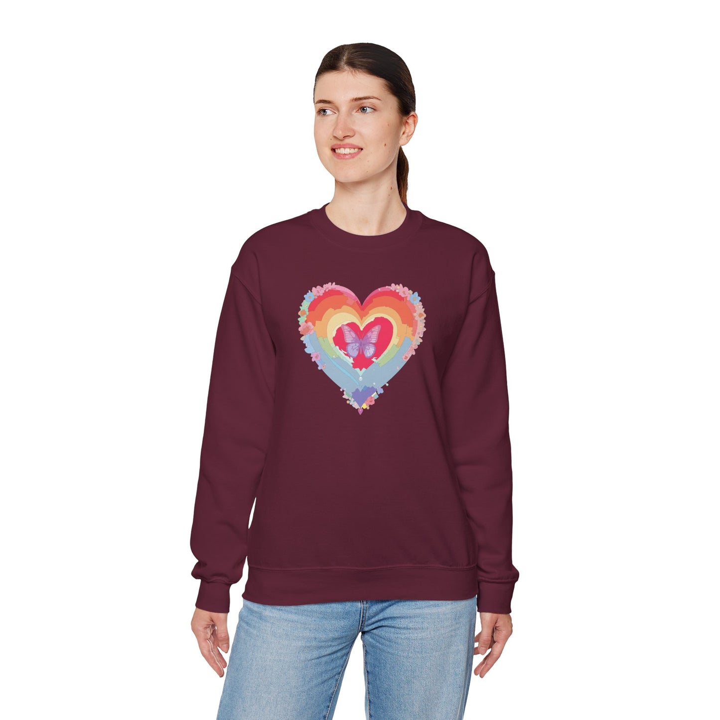 Rainbow Heart Sweatshirt, Floral Heart Sweatshirt, Floral Love Sweatshirt, Valentine's Day Sweatshirt, Rainbow Heart Floral Sweatshirt 116