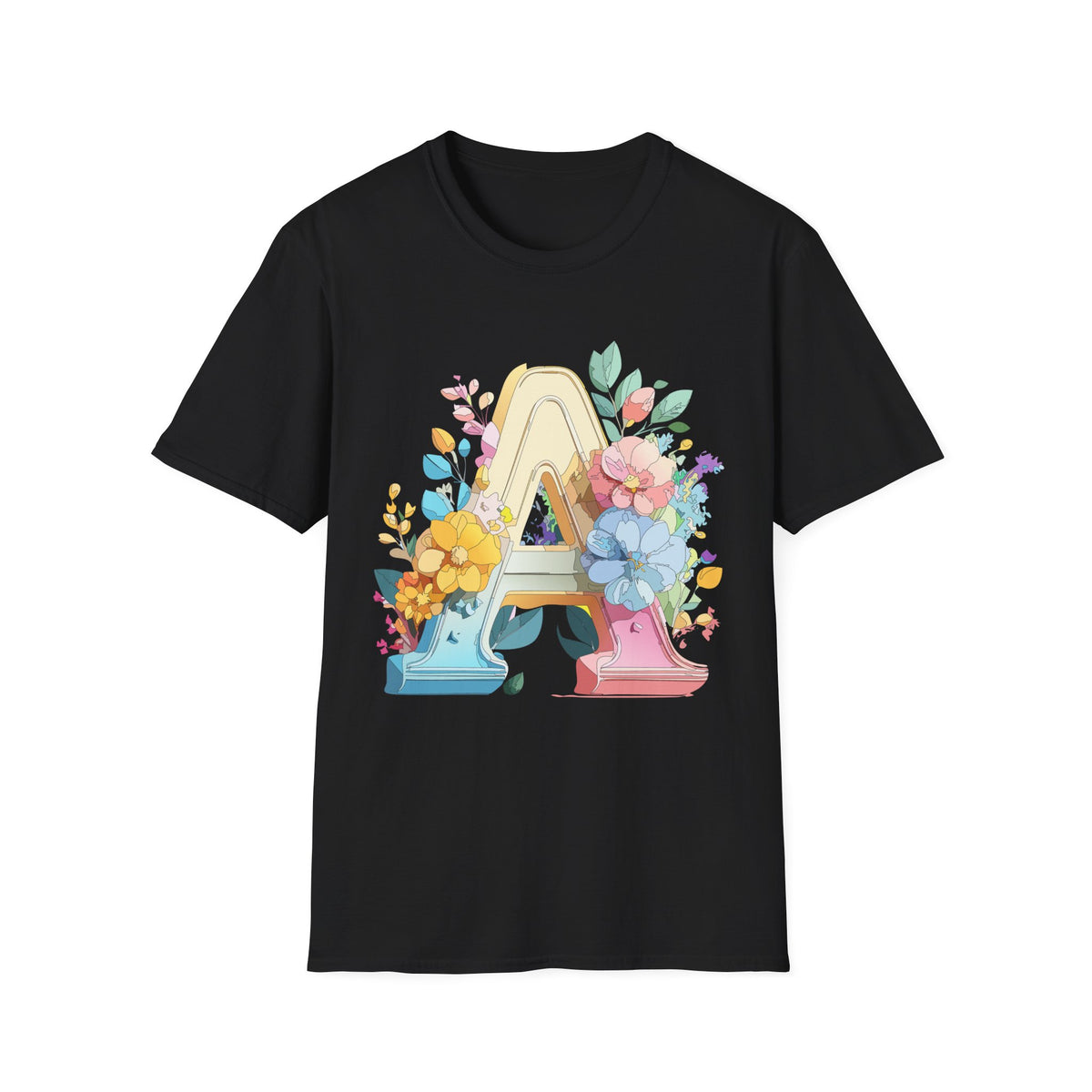 Floral Letter A Monogram T-Shirt | Botanical Initial Tee