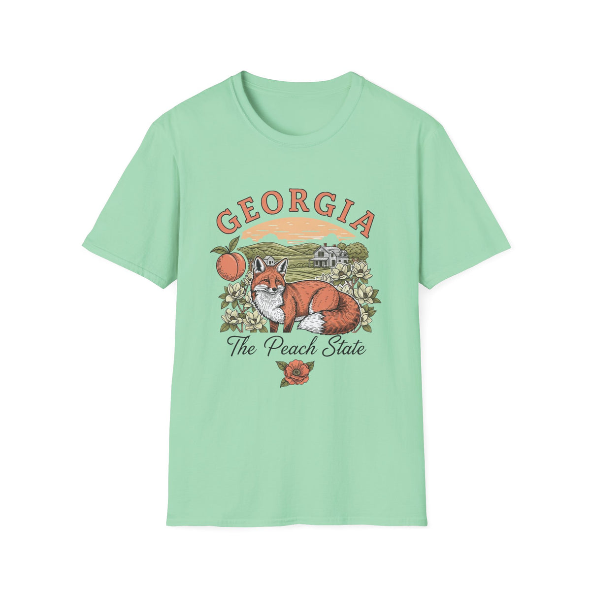 Georgia Fox T-Shirt — The Peach State Vintage Fox Graphic Travel Tourist Graphic Design Unisex 100 Cotton Gildan T-Shirt
