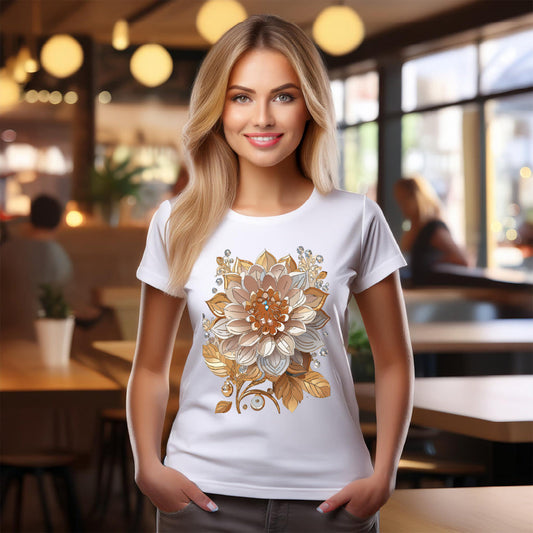 Floral Graphic T-Shirt Unisex 100 Cotton Art Design with Antique Flowers Tee 1
