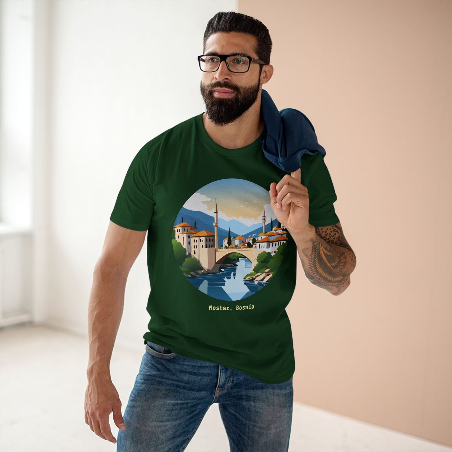 Unisex Travel Shirt Bosnia Edition Tee With Original Art Design By Retro2Nova Premium Cotton