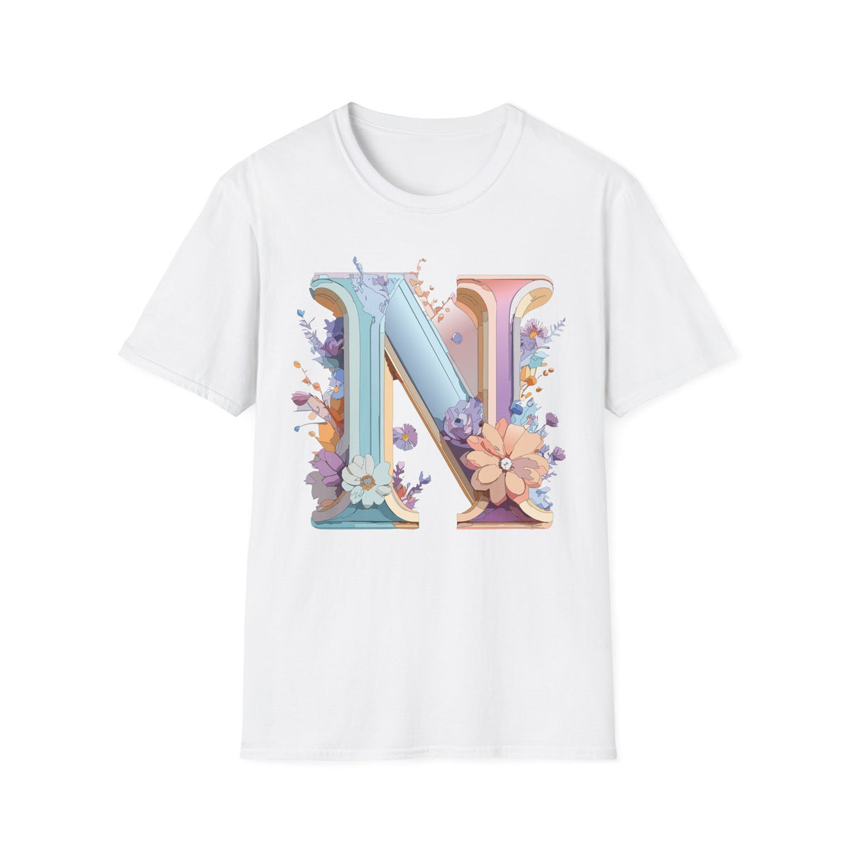 Floral Letter N T-Shirt | Monogram Initial N Tee