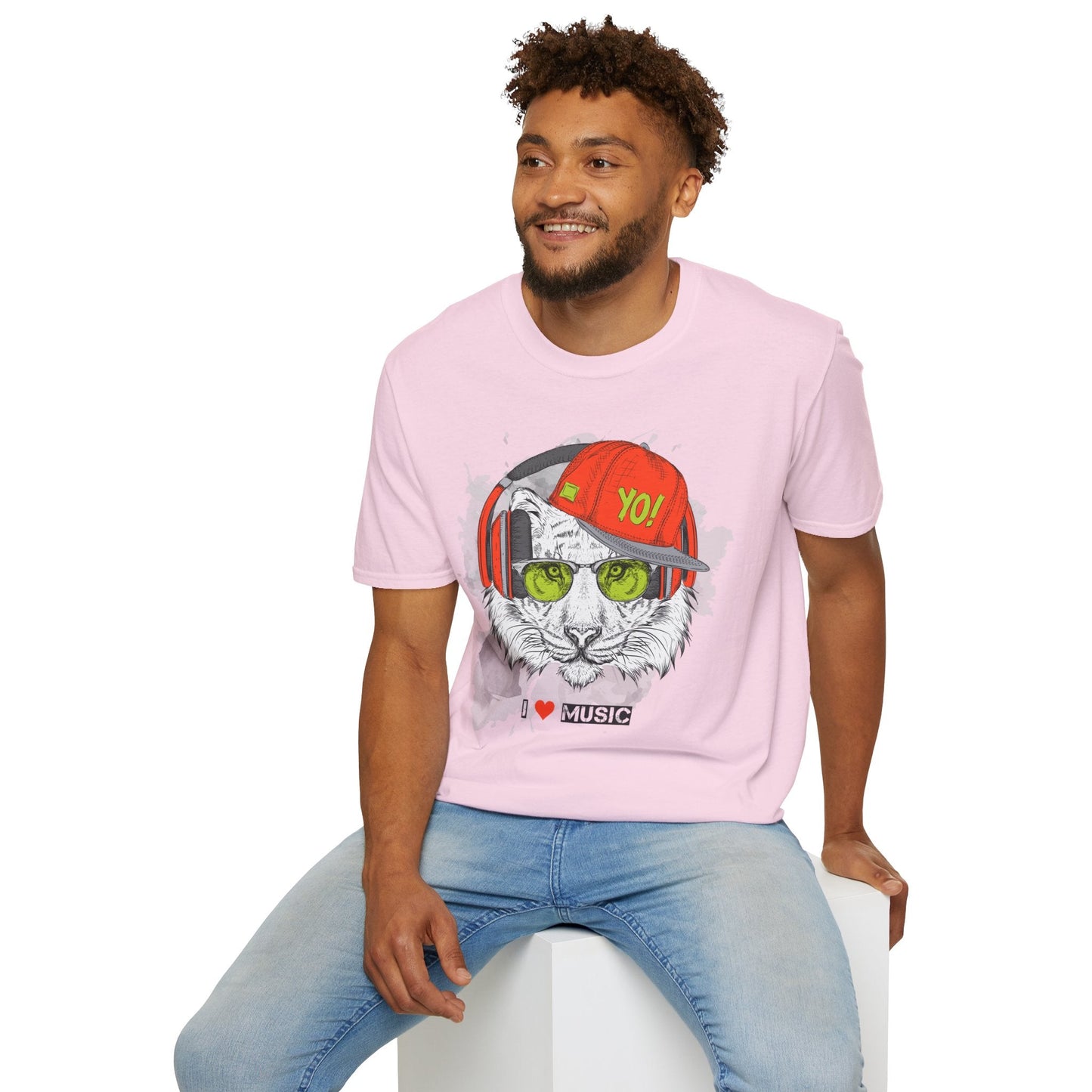 I Love Music Animals Shirt With Headphones Unisex Tee Gildan Softstyle 64000 Premium Comfort