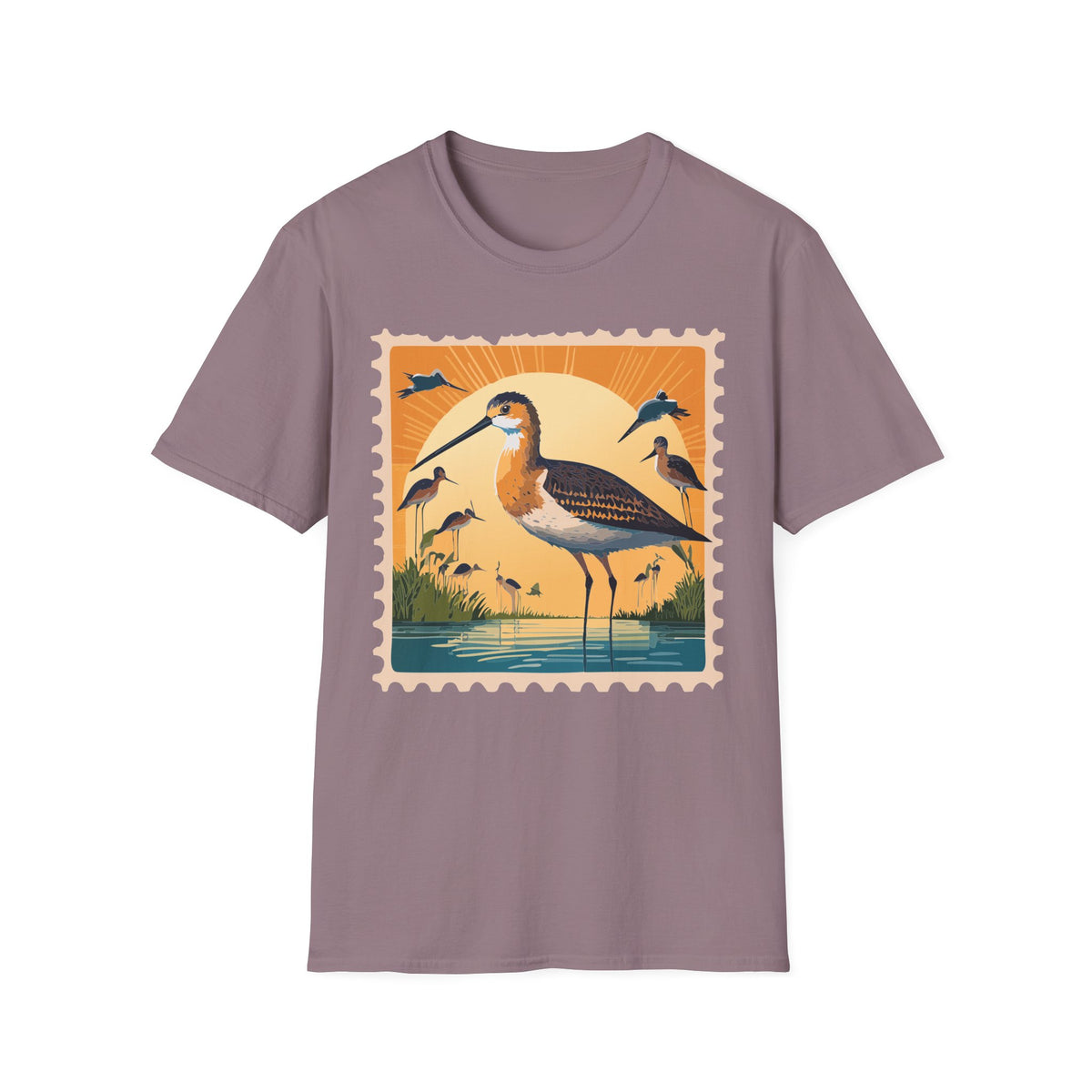 Shorebird Sunset Illustration T-Shirt | Coastal Bird Graphic Tee Unisex 100 Cotton Gildan T-Shirt