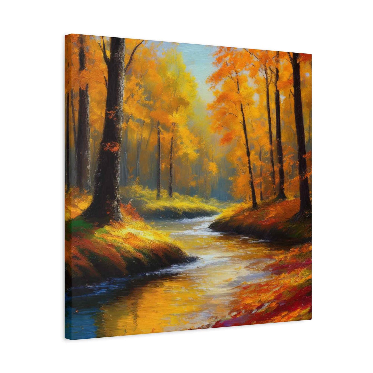 Fall Forest Print Canvas, Oil Paint Print 20x20, 24x24, 30x30, 32x32, 36x36 Art Design Print Pine-Wood Inner Frame MC-99
