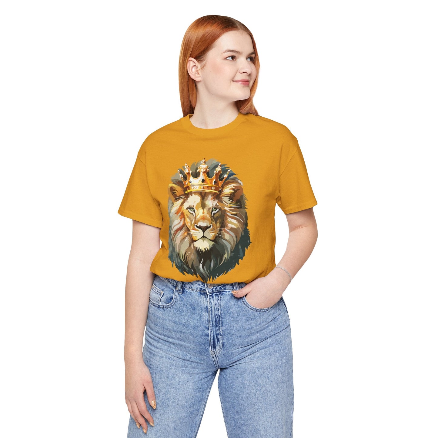 Lion with Crown Tee Unisex Cotton T-Shirt Regal King Lion Illustration, Wildlife Graphic Shirt - 1