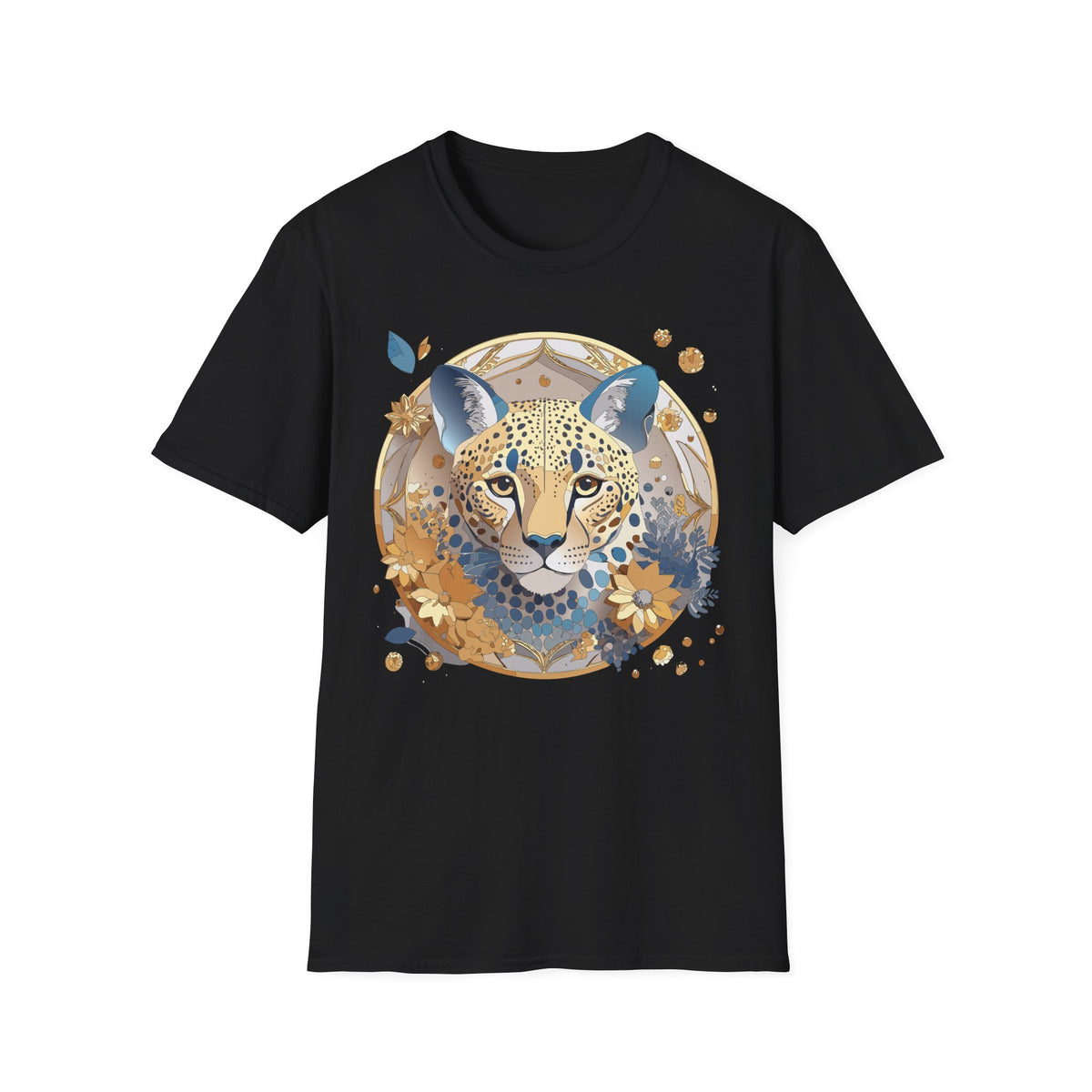 Floral Leopard Face T-Shirt | Botanical Cheetah Portrait Tee