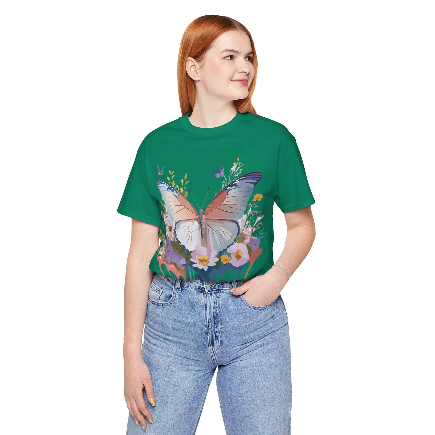 Butterfly Graphic Unisex 100 Cotton Lightweight Vintage Floral Design Jersey Tee 74