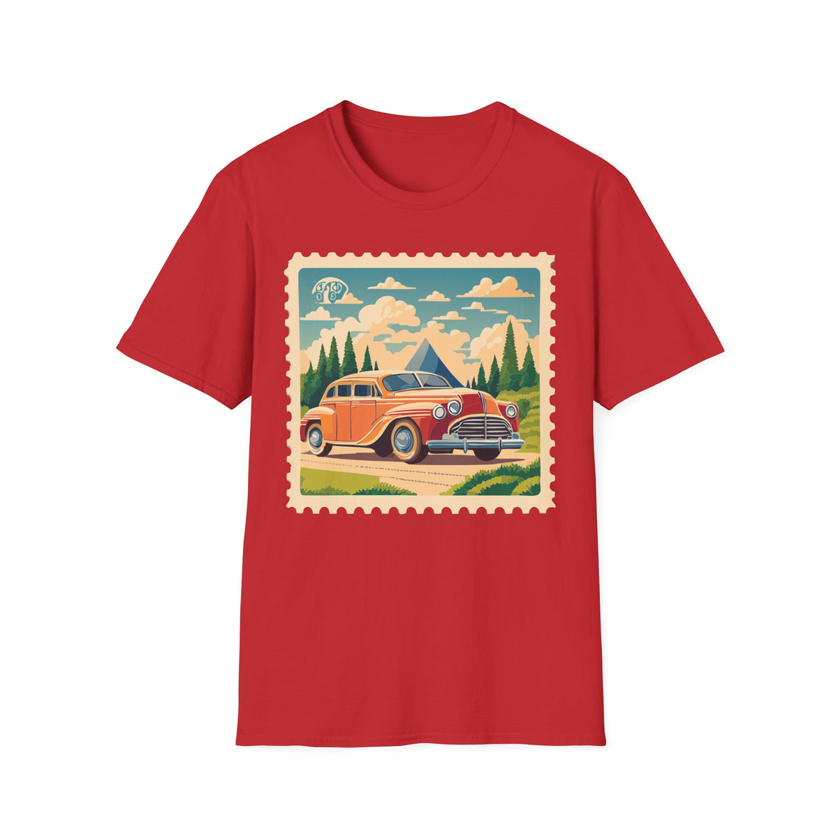 Vintage Road Trip Car T-Shirt | Retro Camper Scenic Stamp Graphic Tee Unisex 100 Cotton Gildan T-Shirt