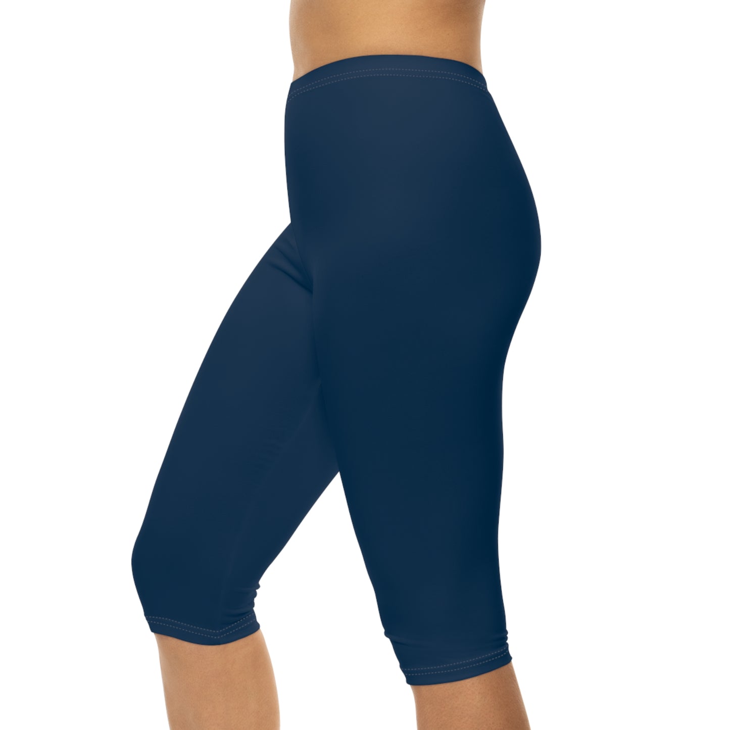 Deep Space Blue Color Women's Brushed Suede Poly Span Casual Capri Leggings XS-2XL