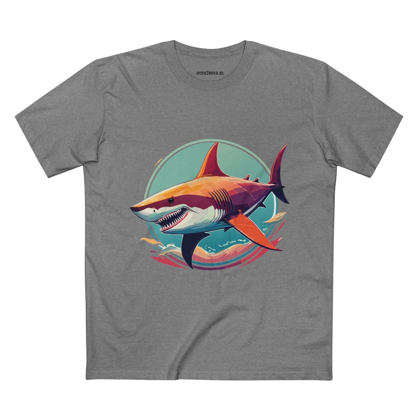 Unisex Animals Shark Shirt Premium Cotton Staple Tee With Original Art Design By Retro2Nova From Exclusive Art Collection
