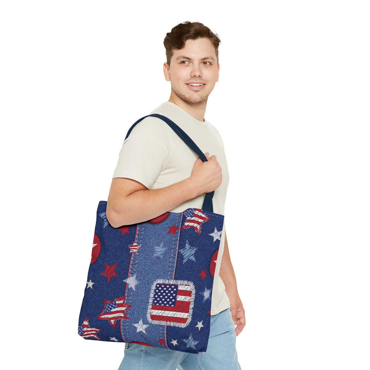 4th of July Graphic Denim Fabric Imitation Print Unisex Canvas Bag Poly Spun 3 Sizes Tote Bag 200-13