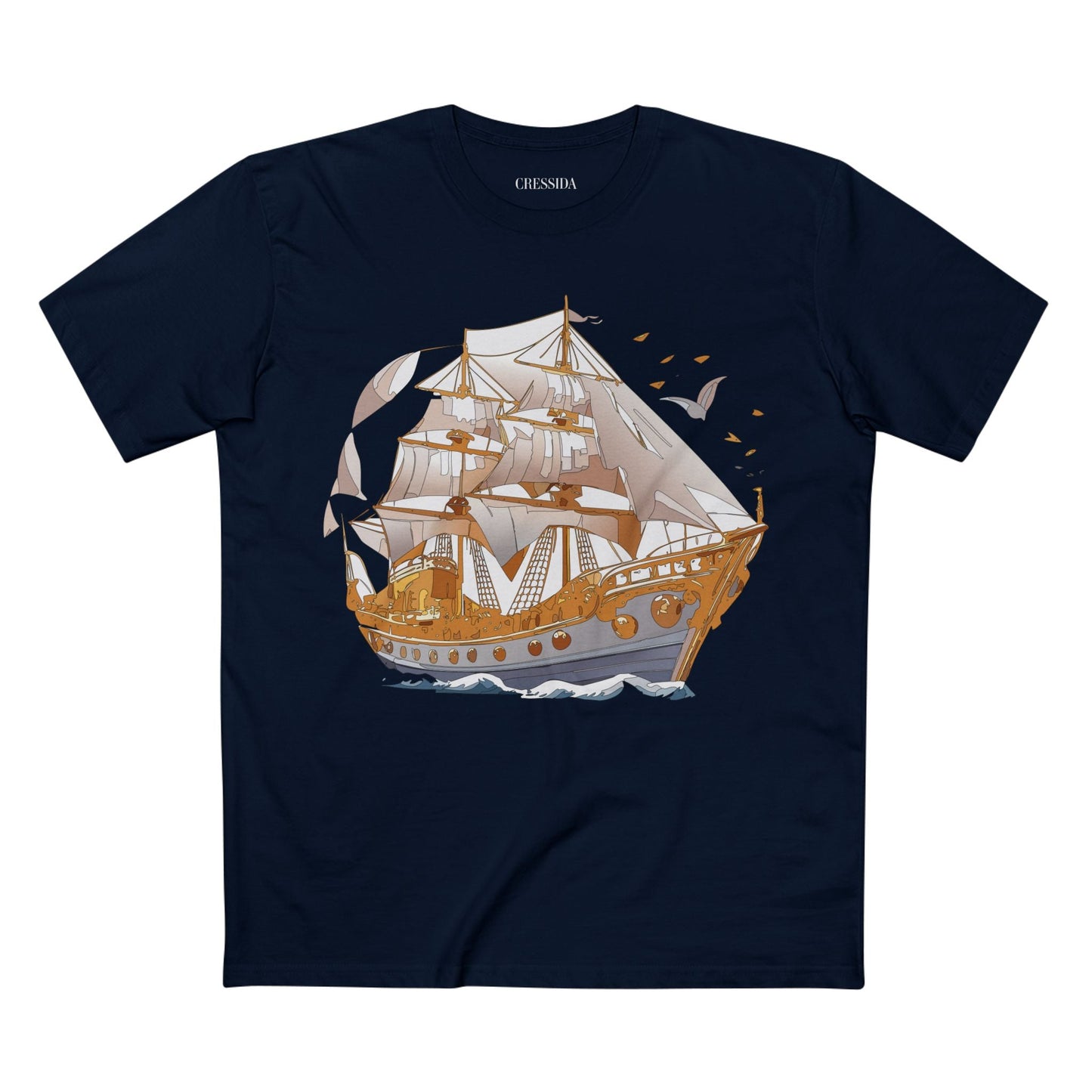 Ship Graphic Unisex 100 Cotton T-Shirt with Gold Frigate Art Design 1