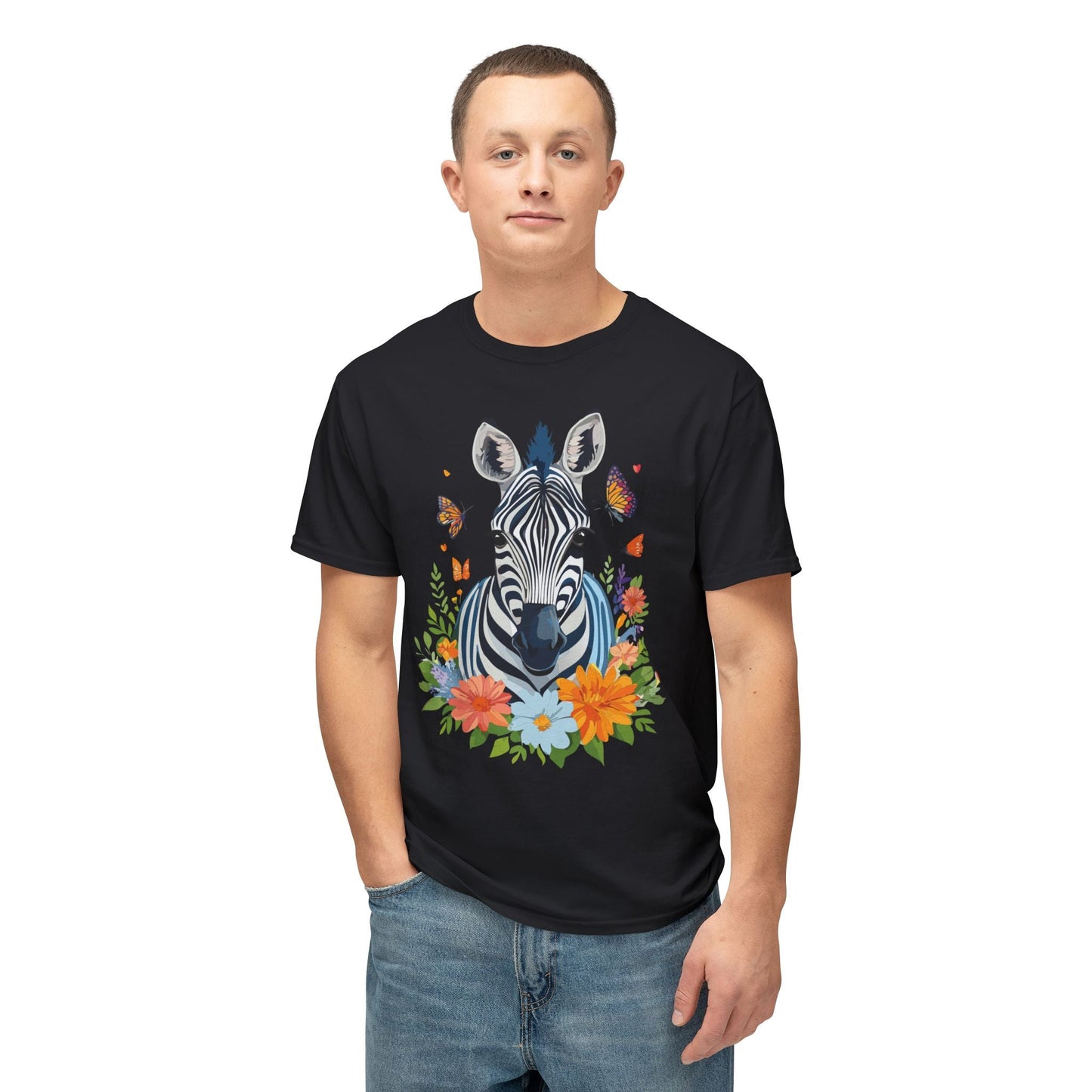 Zebra Art Print T Shirt Unisex Cotton Tee With Floral Design Vintage Zebra Theme
